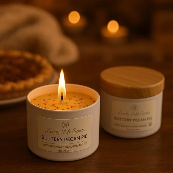 Buttery Pecan Pie Mini 3.5oz Soy Wax Candle by Lovely Life Scents - Picture 1 of 3